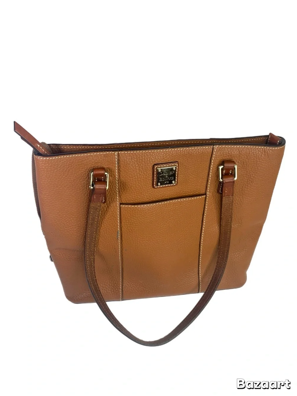 Dooney & Bourke Tan Brown Pebbled Leather Tote with Gold Plaque